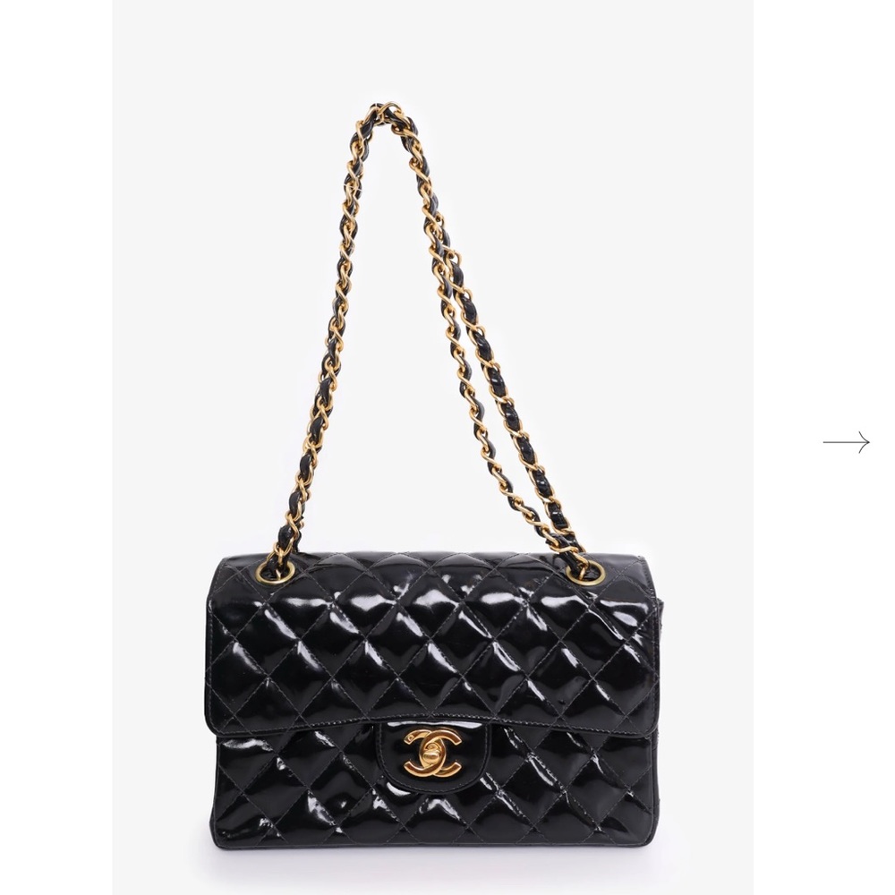 CHANEL™ 1996-97 BLACK QUILTED PATENT DOUBLE SIDED FLAP BAG